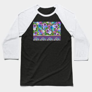 Beautiful Pansy Flowers Violet Viola Tricolor Floral Pattern. Watercolor Hand Drawn Decoration. Spring colorful pansies in bloom garden flowers. Baseball T-Shirt